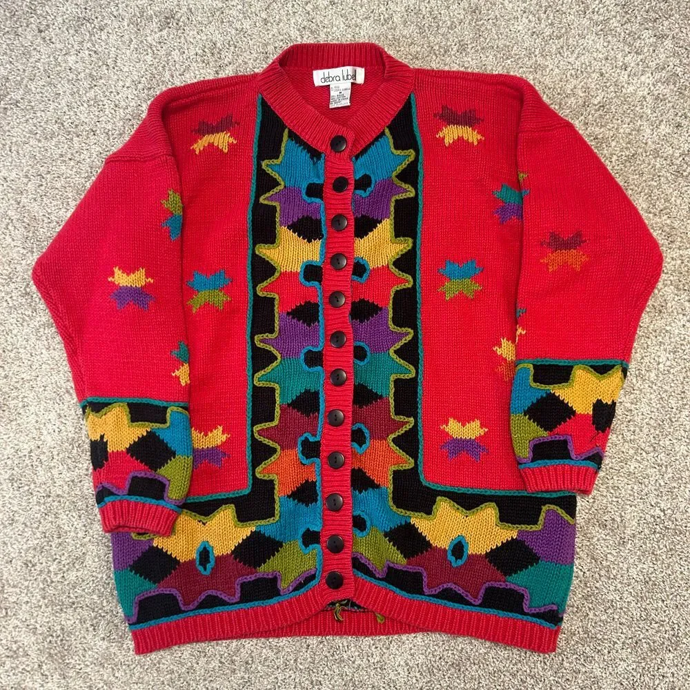 Vintage‎ Debra Lubell 1992 Button Front Cardigan Sweater Women Size Medium